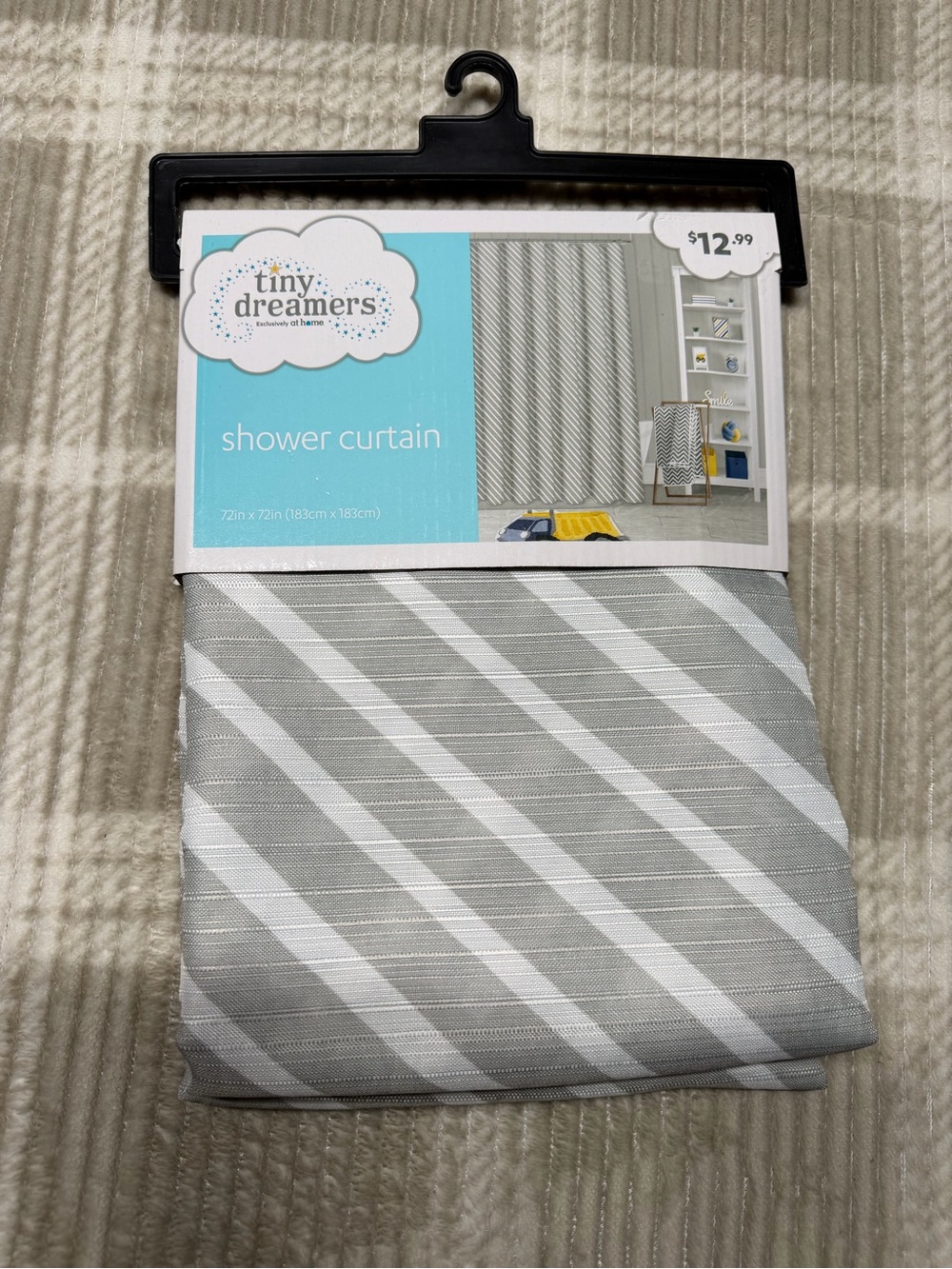 Dreamers Gray & White Diagonal Stripe Shower Curtain